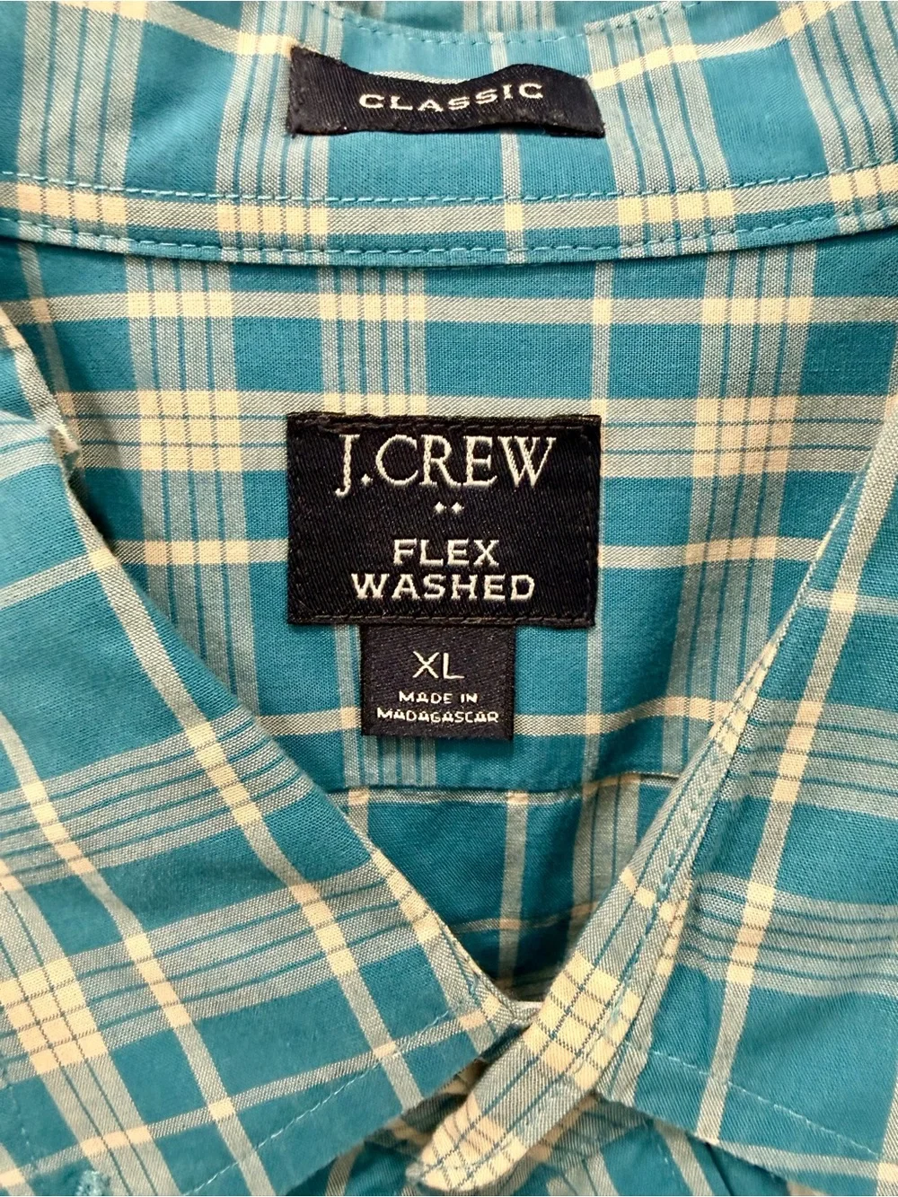 J. Crew Blue Teal and White Plaid Button-Down Shirt